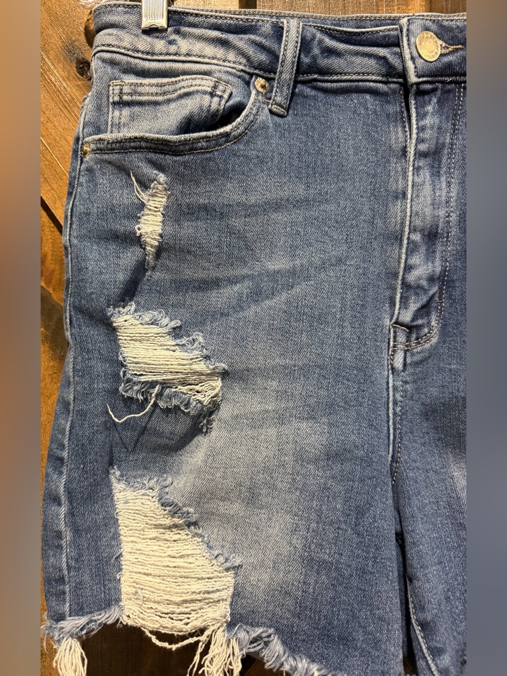 Risen Dark Wash Long Length Denim Shorts - Picture 9 of 12